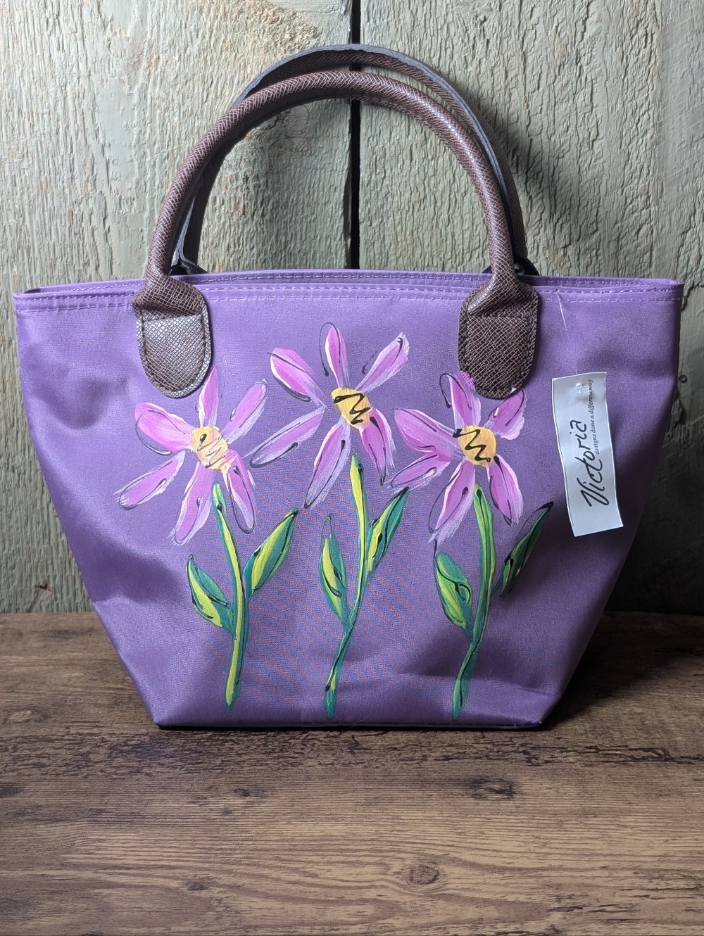 NWT Purple Floral Hand Painted Boutique Bag